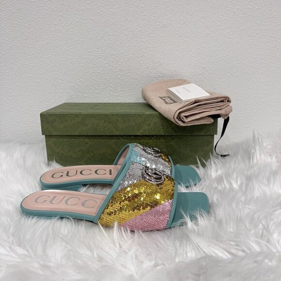 NIB Gucci Marmont Logo Interlocking GG Matelasse Jolie Slide Sandal Mule 39.5 - Picture 5 of 9